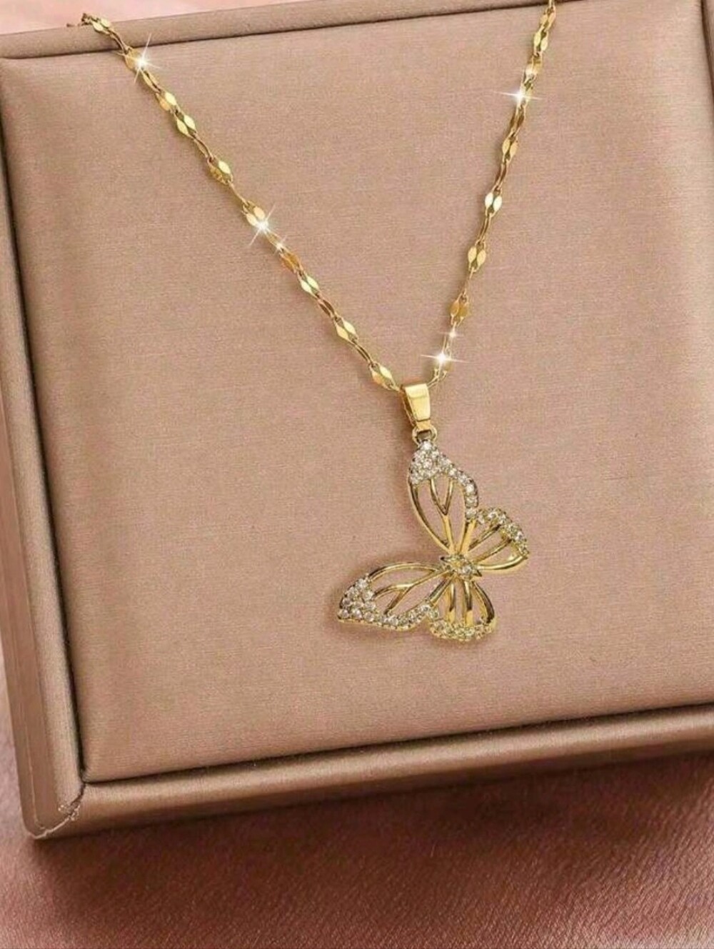 BRAND NEW **Gold Butterfly Pendant Necklace with Crystal Accents